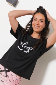 F425-ours Noir_rose - Ensemble caraco / short