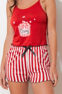 F422-bang Rojo - Conjunto de camisola y pantal&oacute;n corto