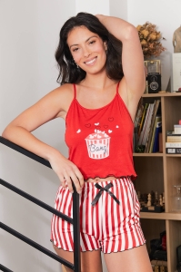 F422-bang Rojo - Conjunto de camisola y pantal&oacute;n corto