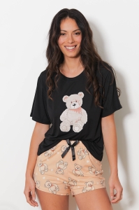 F425-ours Black_salmon - Conjunto de camisola y pantalón corto