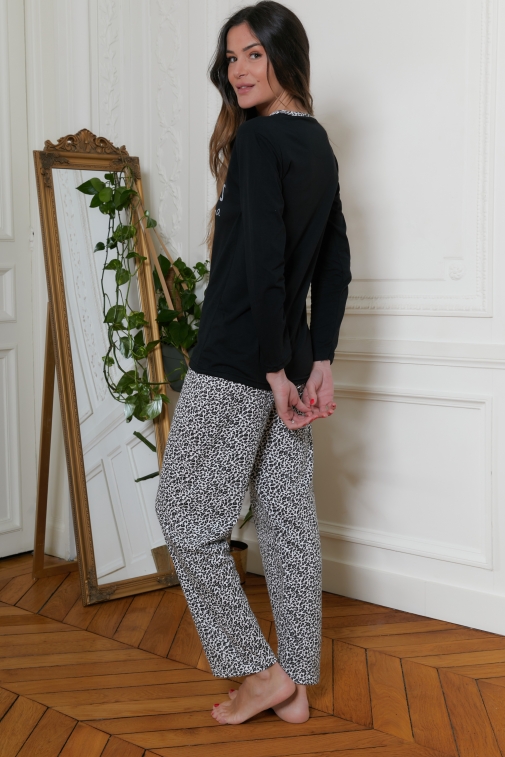 77050-lea Leopardo-preto - Conjuntos de pijama